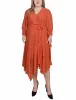 Orange Rust 3/4 Sleeve Belted Chiffon Hankerchief Hem Dress - Plus sold by Dress Barn