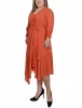 Orange Rust 3/4 Sleeve Belted Chiffon Hankerchief Hem Dress - Plus sold by Dress Barn
