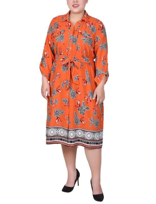 Tiger Romegarden 3/4 Roll Tab Sleeve Belted Shirtdress - Plus sold by Dress Barn