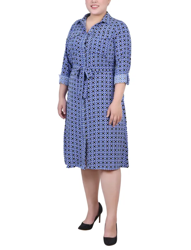 Surf The Web Alcalaric 3/4 Roll Tab Sleeve Belted Shirtdress - Plus sold by Dress Barn