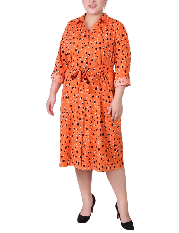 Rust Black Bubble 3/4 Roll Tab Sleeve Belted Shirtdress - Plus sold by Dress Barn