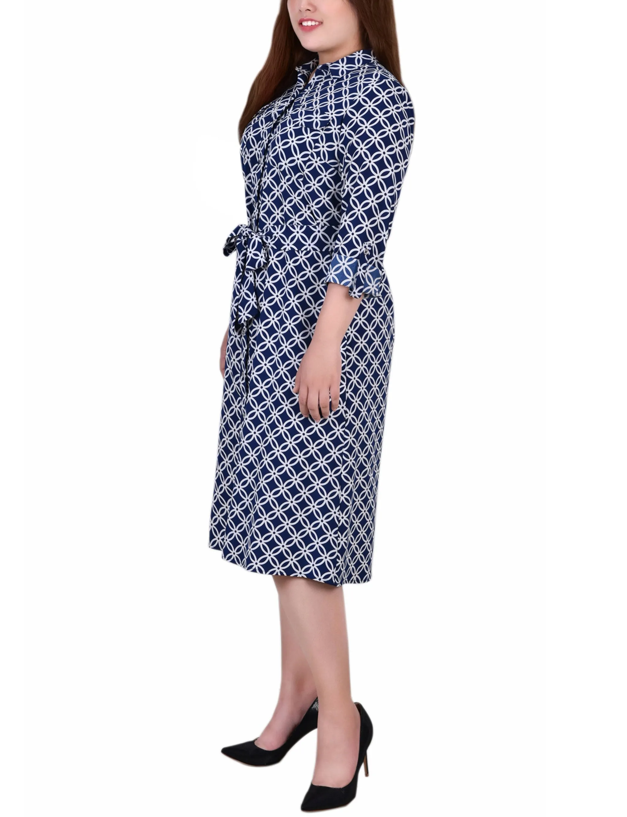 Navy Iconic 3/4 Roll Tab Sleeve Belted Shirtdress - Plus sold by Dress Barn product image thumbnail 2