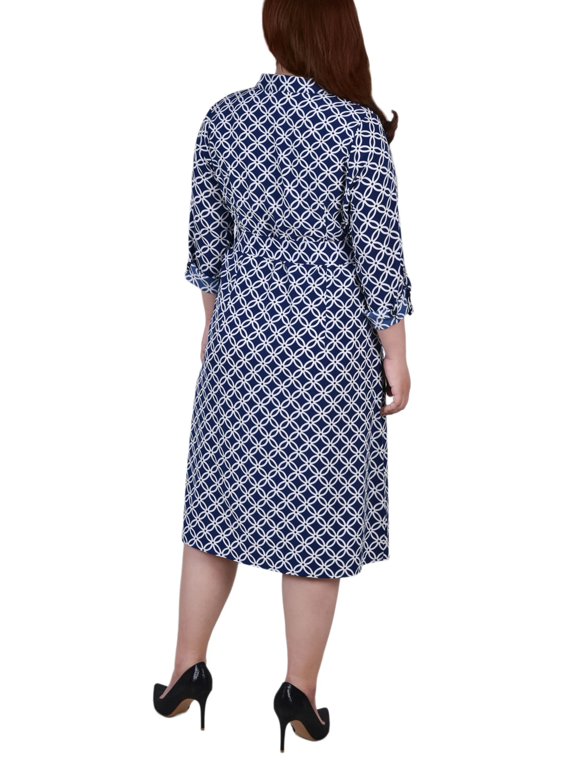Navy Iconic 3/4 Roll Tab Sleeve Belted Shirtdress - Plus sold by Dress Barn product image thumbnail 3
