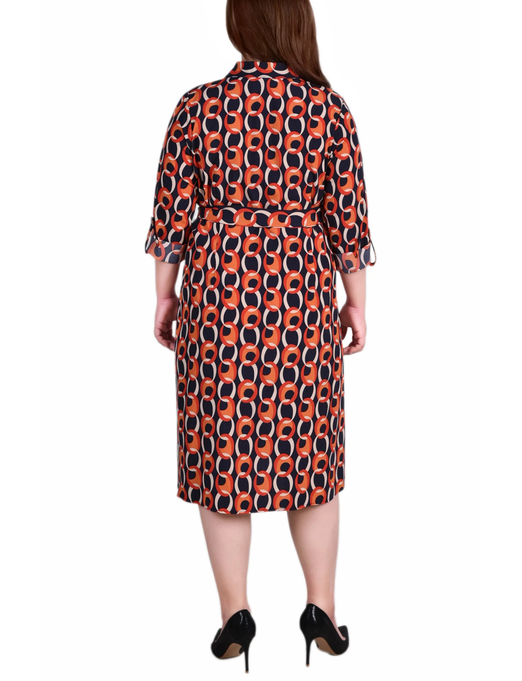 Circle Chain 3/4 Roll Tab Sleeve Belted Shirtdress - Plus sold by Dress Barn product image thumbnail 3