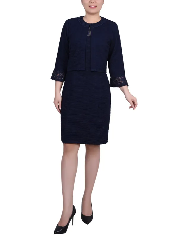 Navy Two Piece Novelty Knit and Lace Dress Set - Petite sold by Dress Barn