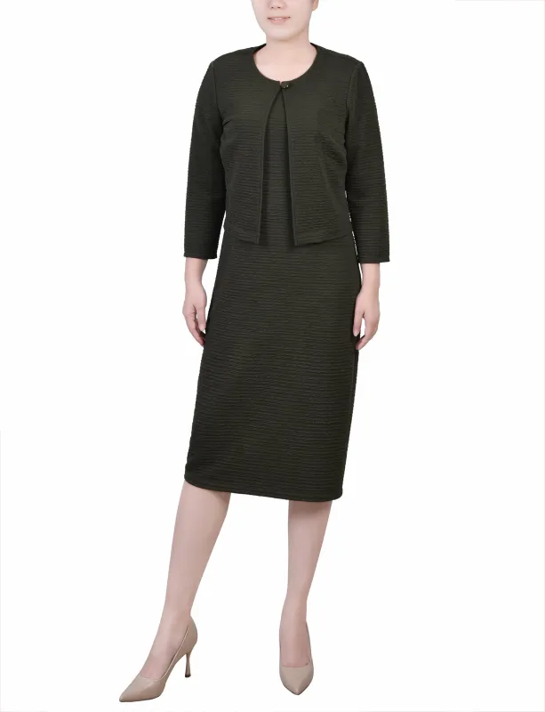Olive Textured 3/4 Sleeve 2 Piece Dress Set - Petite sold by Dress Barn