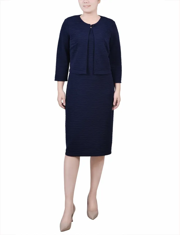 Harbor Navy Textured 3/4 Sleeve 2 Piece Dress Set - Petite sold by Dress Barn