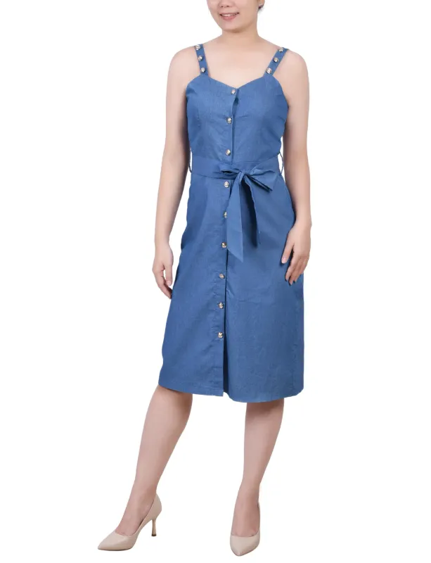Med Denim Sweetheart Neck Chambray Sundress - Petite sold by Dress Barn
