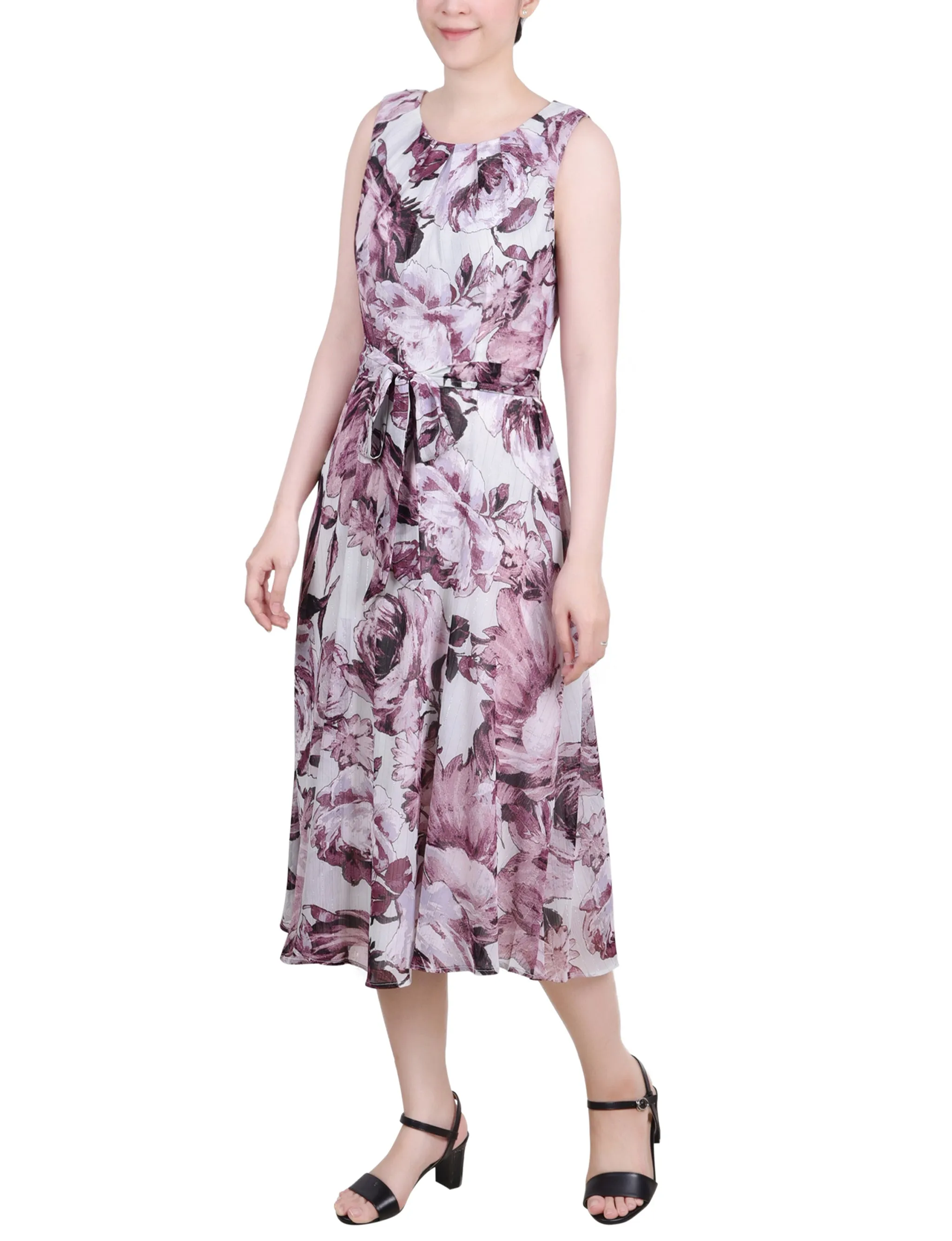 Sage Mauve Floral Sleeveless Chiffon Belted Dress - Petite sold by Dress Barn product image thumbnail 2