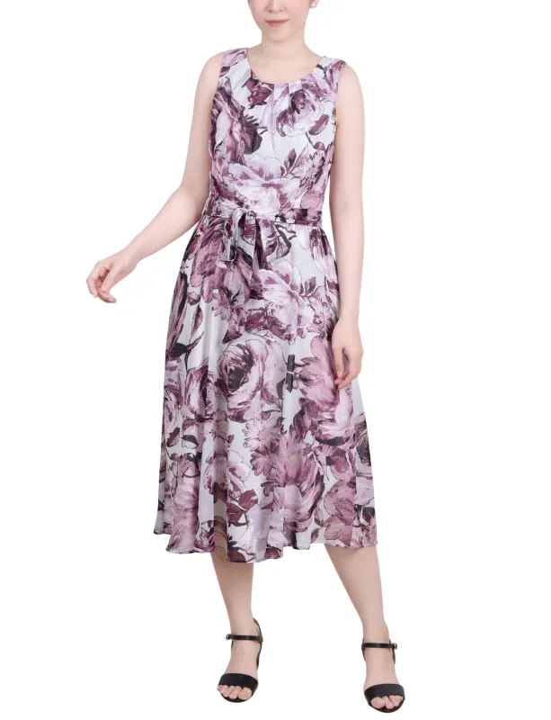 Sage Mauve Floral Sleeveless Chiffon Belted Dress - Petite sold by Dress Barn