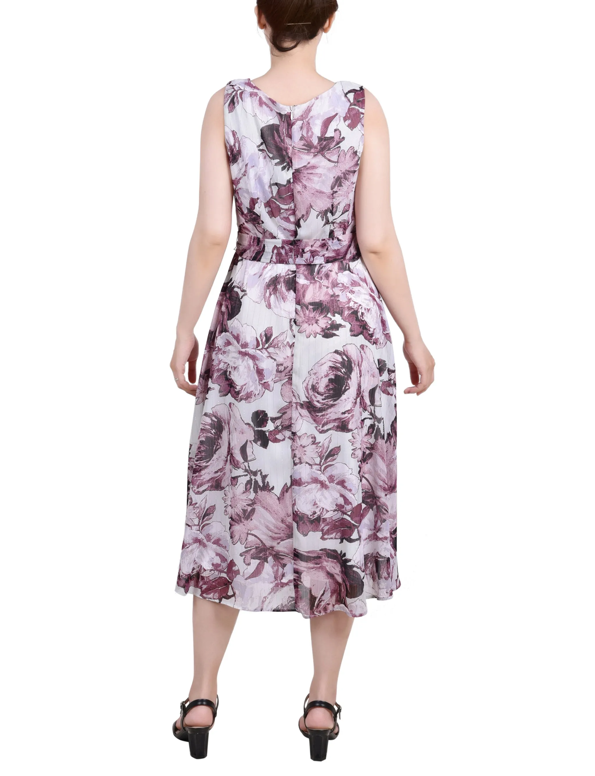 Sage Mauve Floral Sleeveless Chiffon Belted Dress - Petite sold by Dress Barn product image thumbnail 3