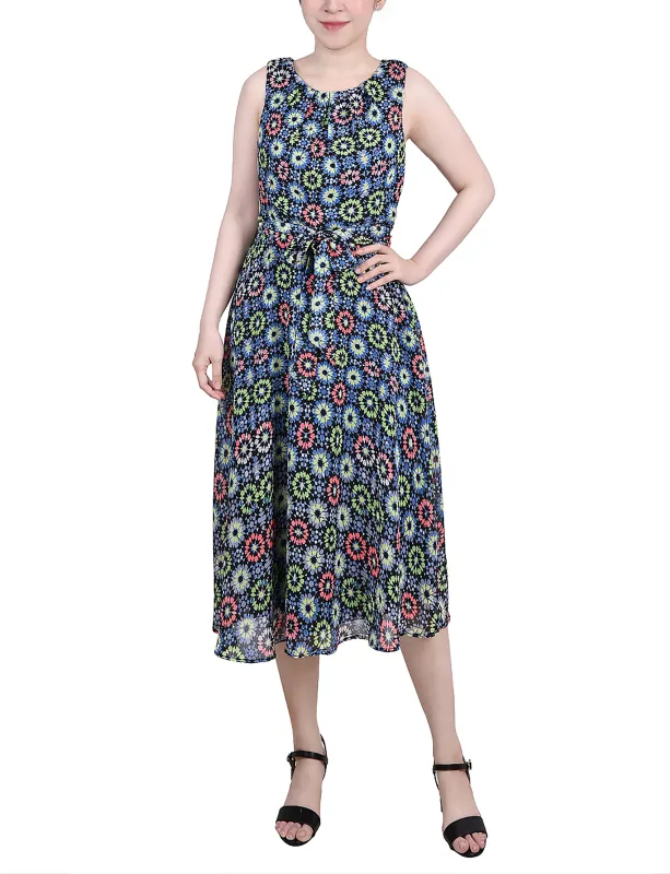 Geo Hippe Peasant Sleeveless Chiffon Belted Dress - Petite sold by Dress Barn