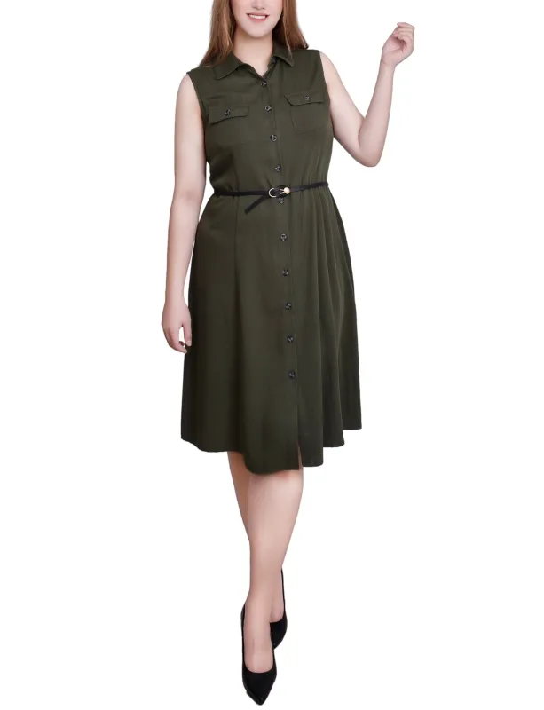 Oil Green Sleeveless Button Front Dress - Petite sold by Dress Barn