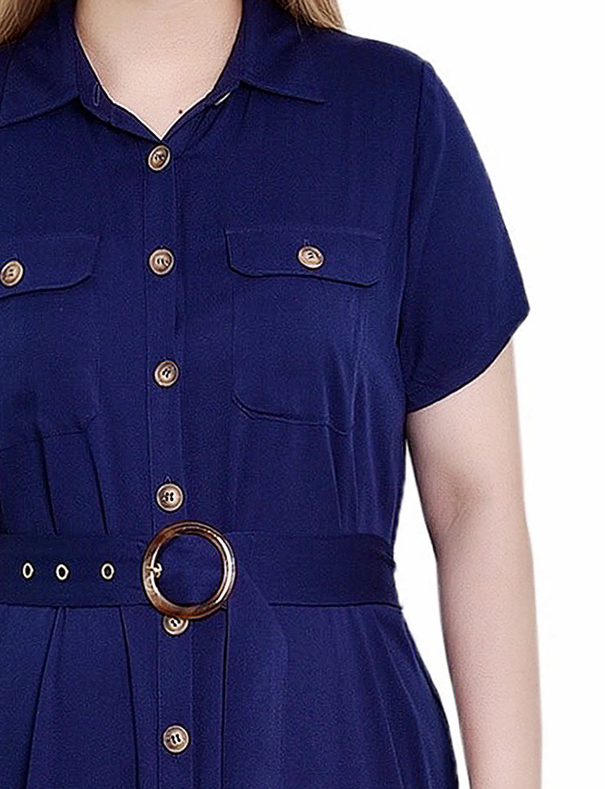 Navy Short Sleeve Midi Twill Dress - Petite sold by Dress Barn product image thumbnail 4