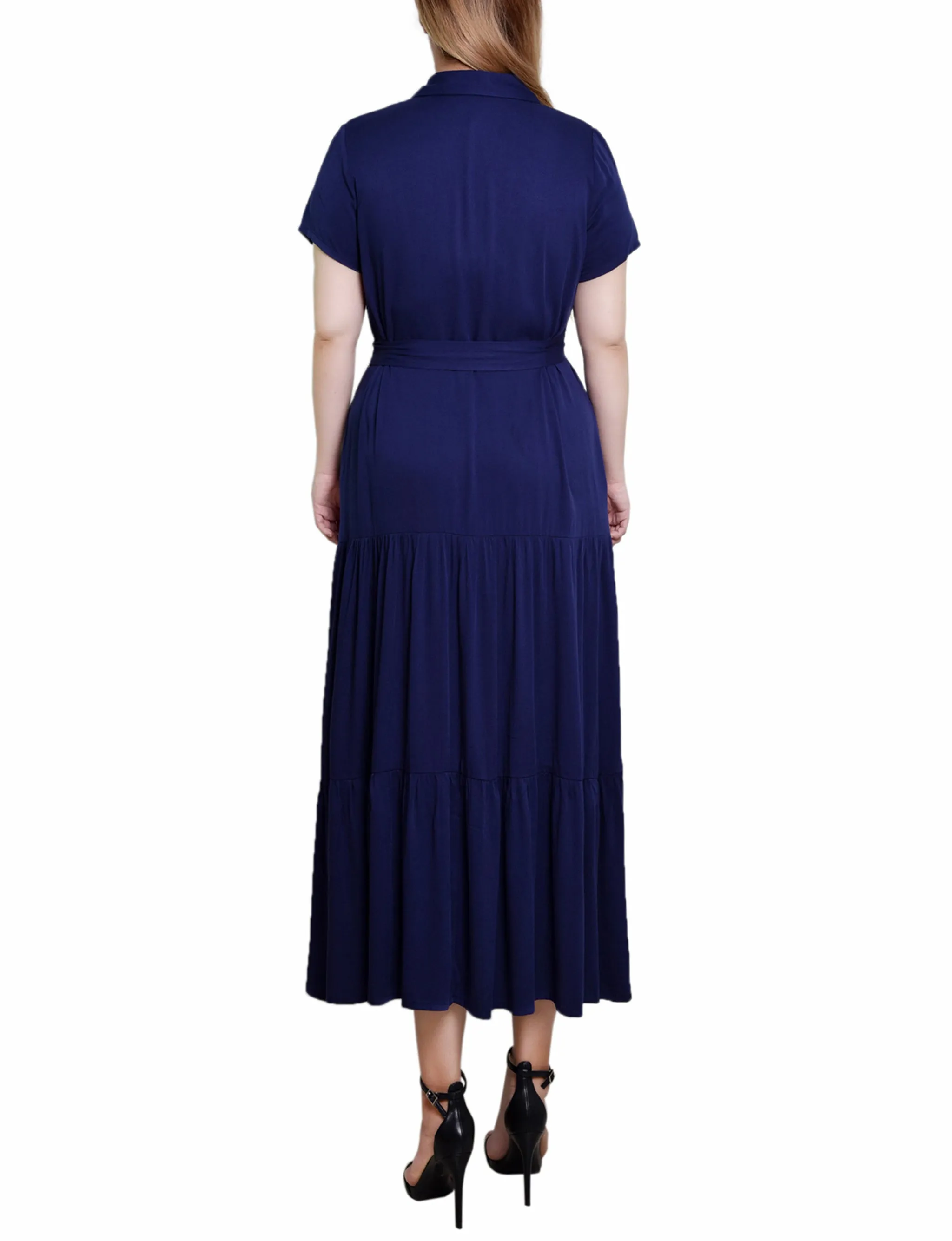 Navy Short Sleeve Midi Twill Dress - Petite sold by Dress Barn product image thumbnail 3