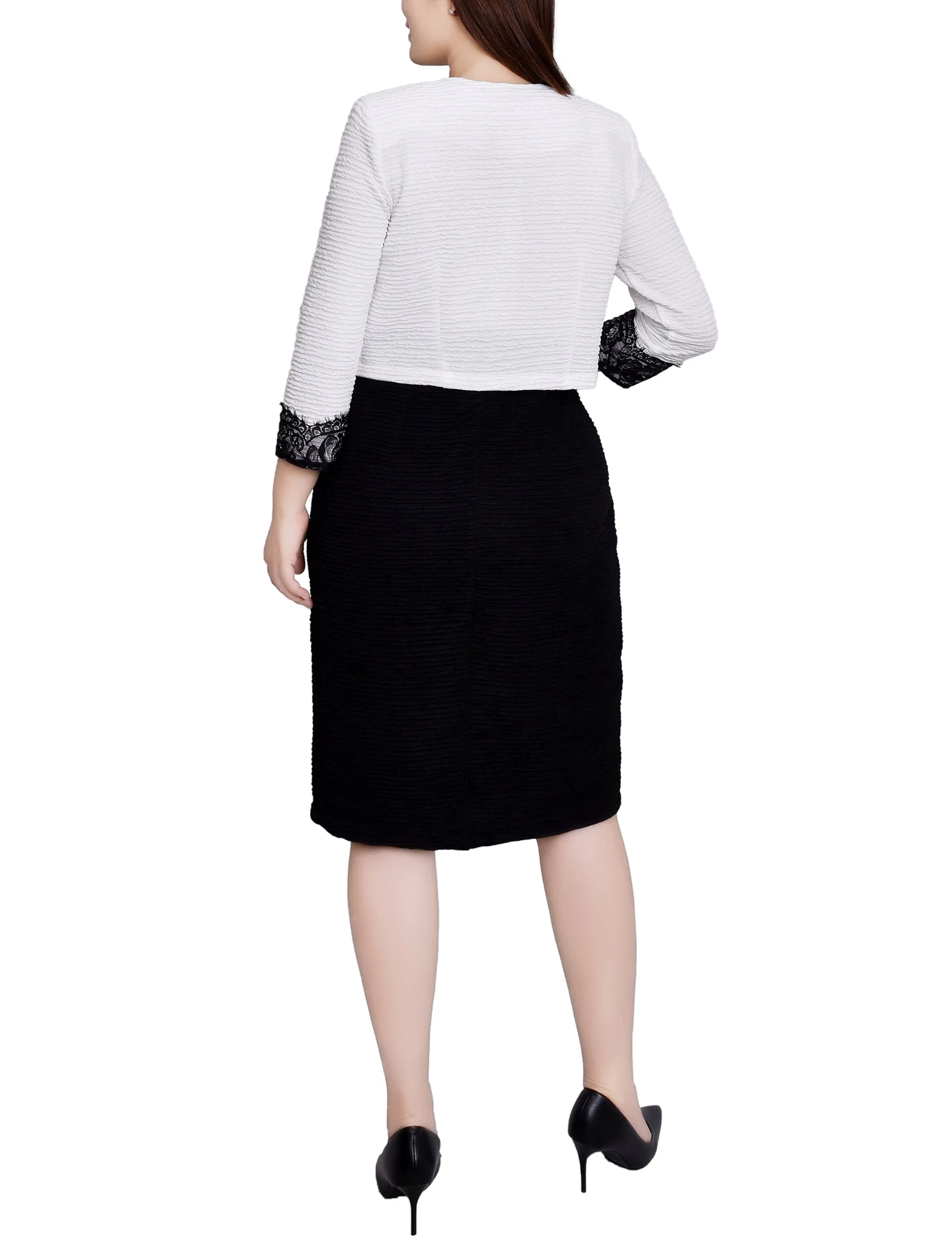 White Black Lace-Detail 2 Piece Textured Knit Dress Set - Petite sold by Dress Barn product image thumbnail 3