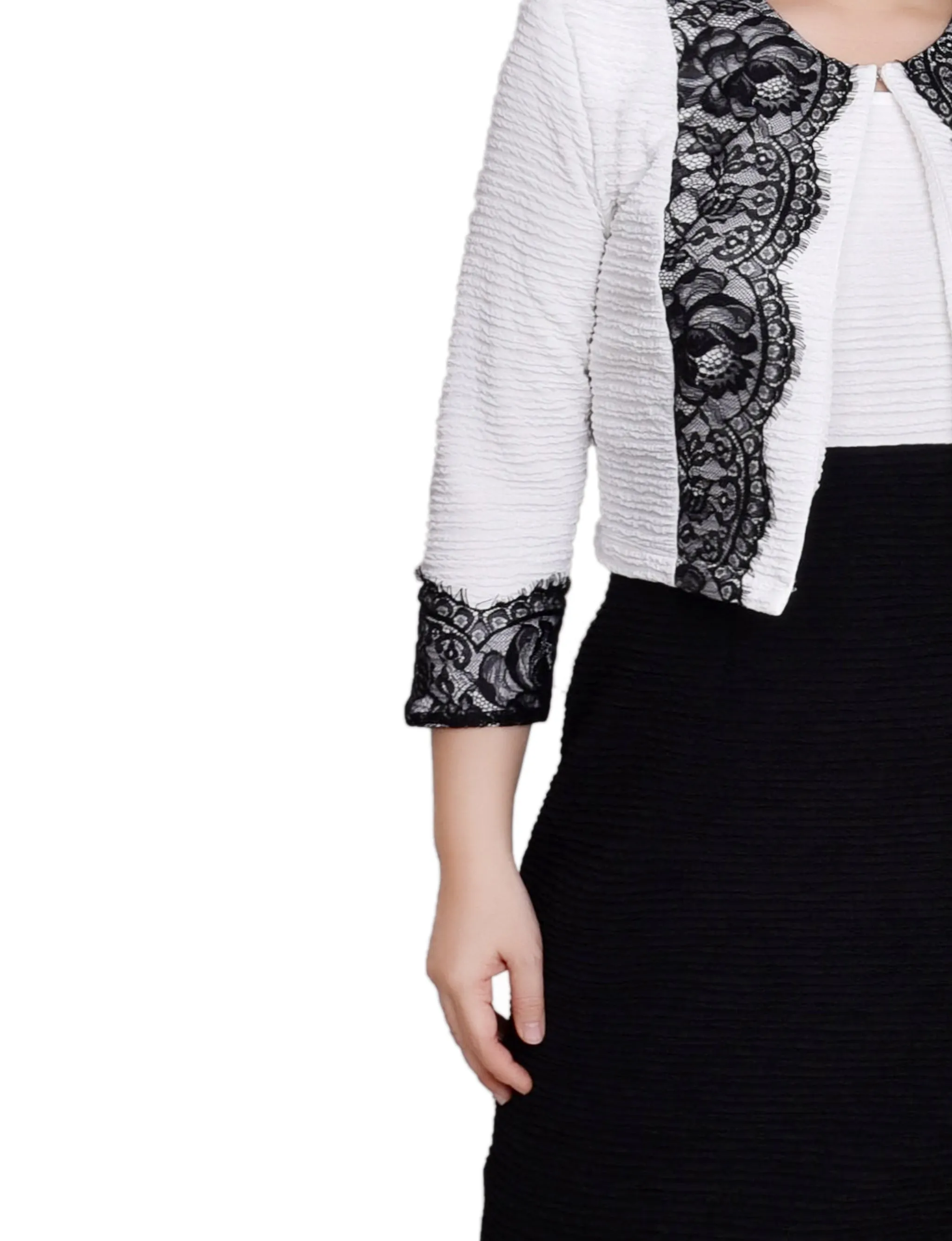 White Black Lace-Detail 2 Piece Textured Knit Dress Set - Petite sold by Dress Barn product image thumbnail 4