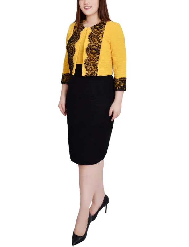 Lemon Black Lace-Detail 2 Piece Textured Knit Dress Set - Petite sold by Dress Barn