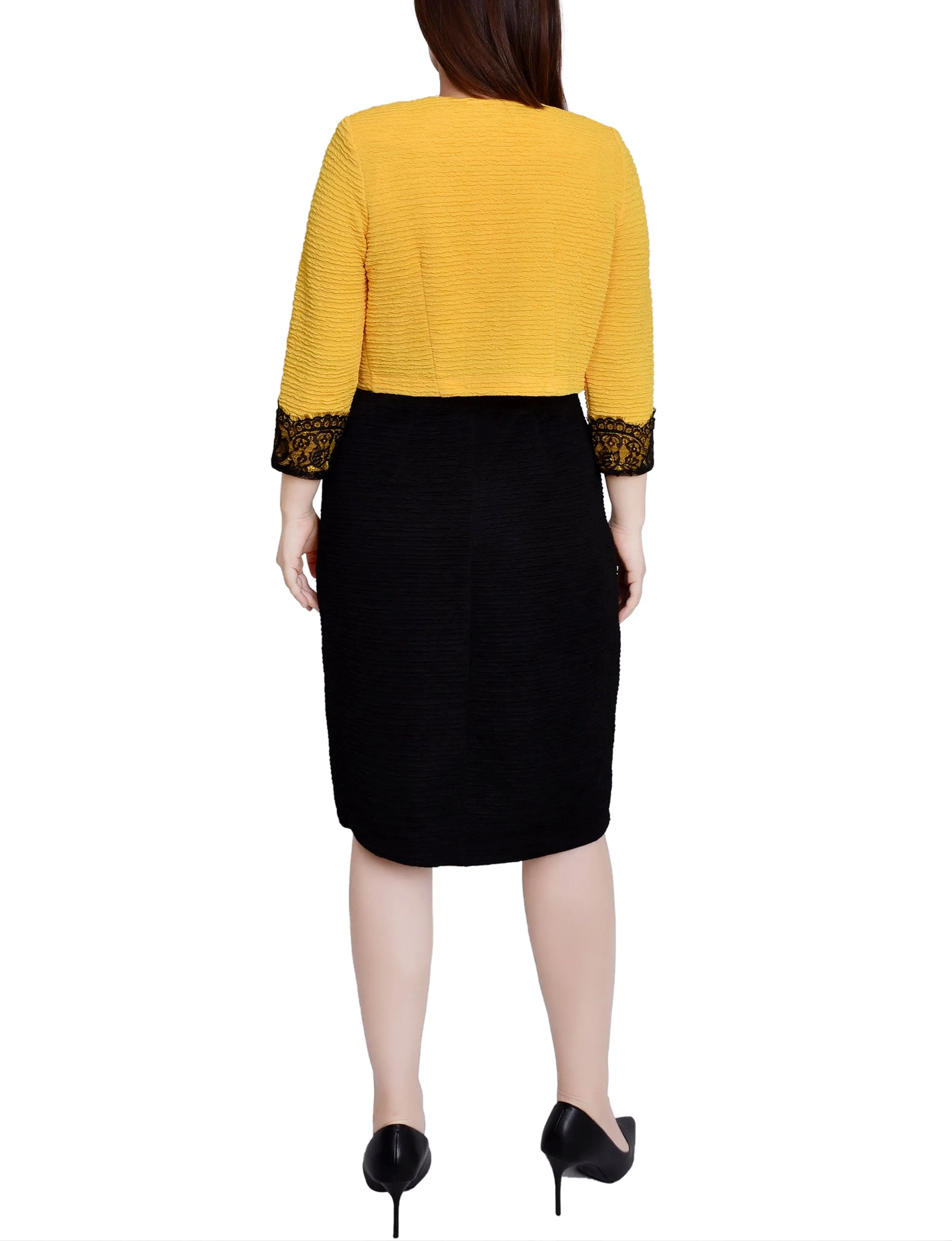 Lemon Black Lace-Detail 2 Piece Textured Knit Dress Set - Petite sold by Dress Barn product image thumbnail 3