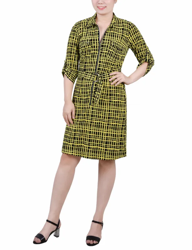 Golden Viewbox Belted Roll Tab Zip Front Shirtdress - Petite sold by Dress Barn