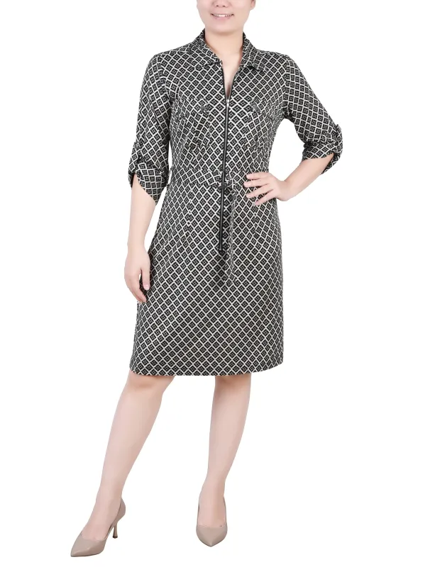 Doeskin Black Allie Belted Roll Tab Zip Front Shirtdress - Petite sold by Dress Barn