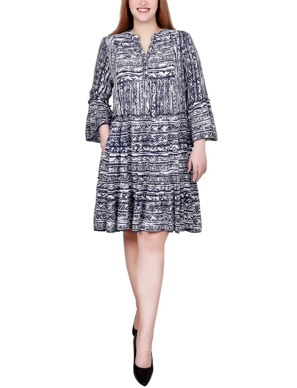Navy Boho 3/4 Sleeve Tiered Dress - Petite sold by Dress Barn