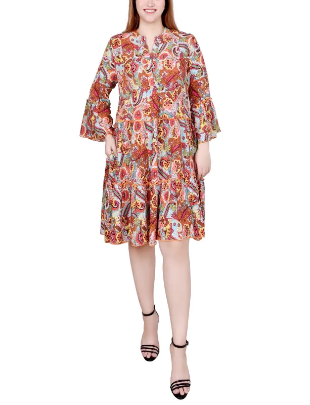 Blue Orange Paisley 3/4 Sleeve Tiered Dress - Petite sold by Dress Barn