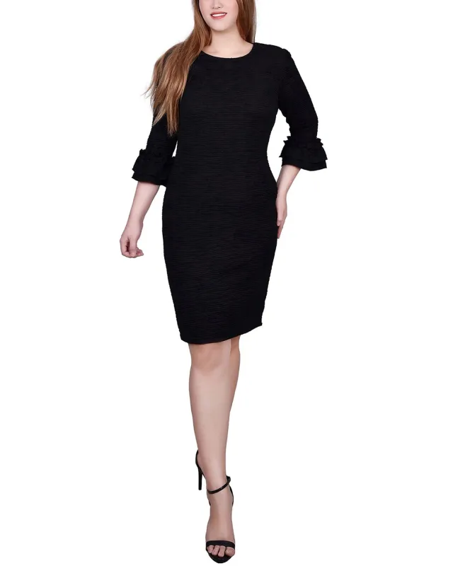 Black 3/4 Sleeve Textured Knit Dress - Petite sold by Dress Barn