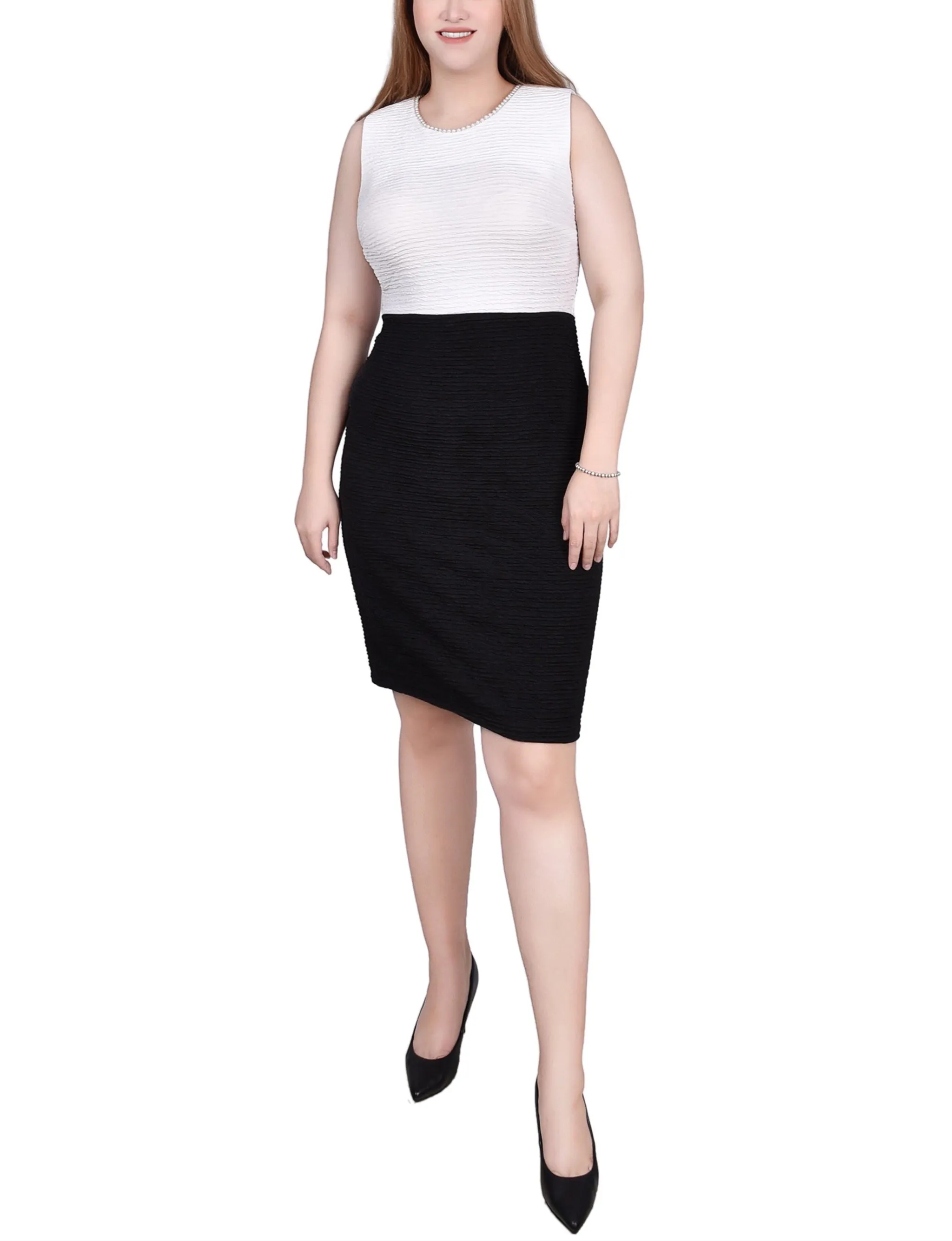 Black White 3/4 Sleeve Textured Knit 2 Piece Dress Set - Petite sold by Dress Barn product image thumbnail 4