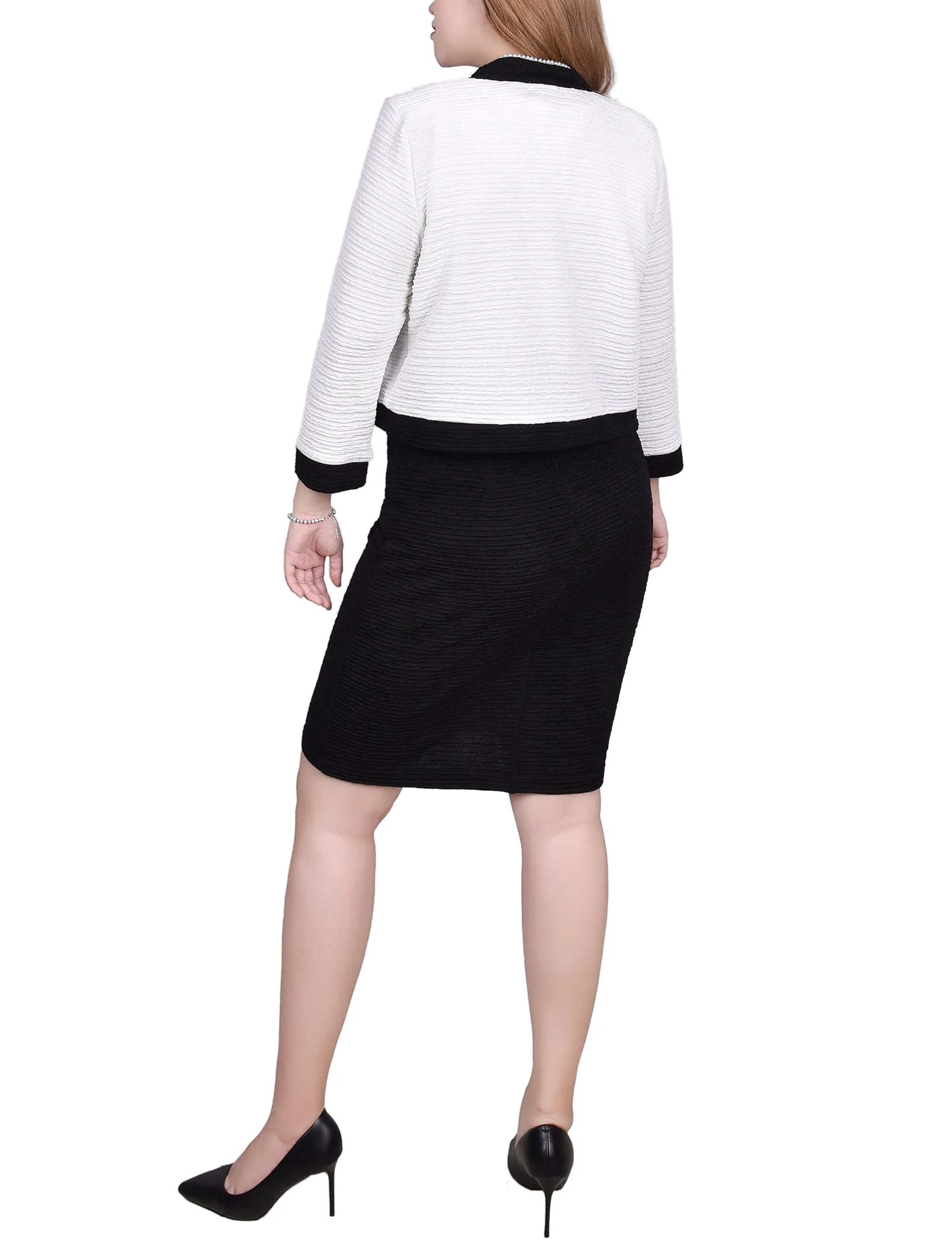 Black White 3/4 Sleeve Textured Knit 2 Piece Dress Set - Petite sold by Dress Barn product image thumbnail 3