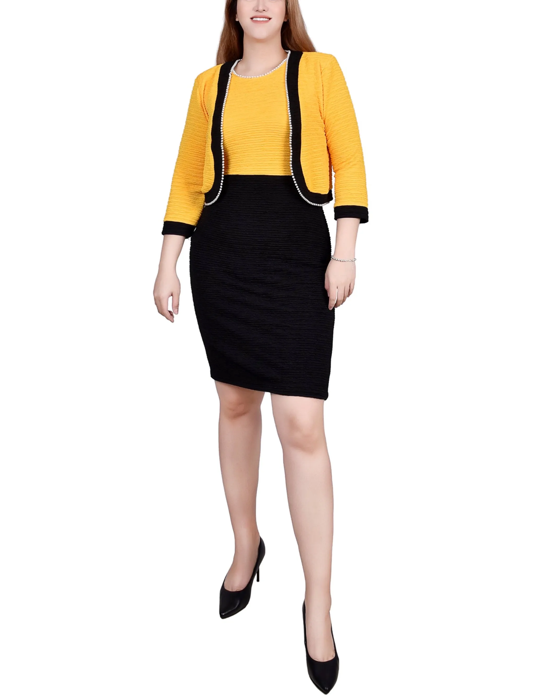 Black Lemon 3/4 Sleeve Textured Knit 2 Piece Dress Set - Petite sold by Dress Barn