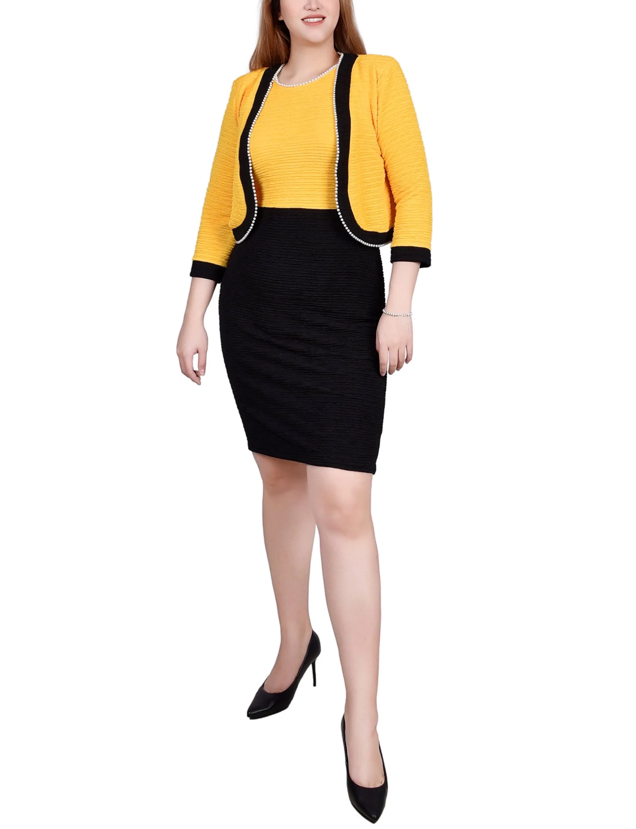 Black Lemon 3/4 Sleeve Textured Knit 2 Piece Dress Set - Petite sold by Dress Barn product image thumbnail 2
