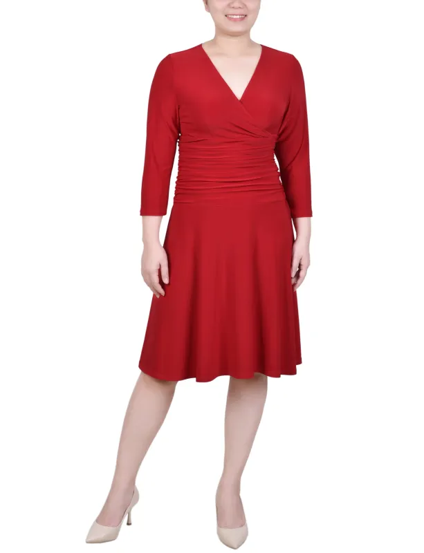 Cherry Red 3/4 Sleeve Rouched-Waist Dress - Petite sold by Dress Barn