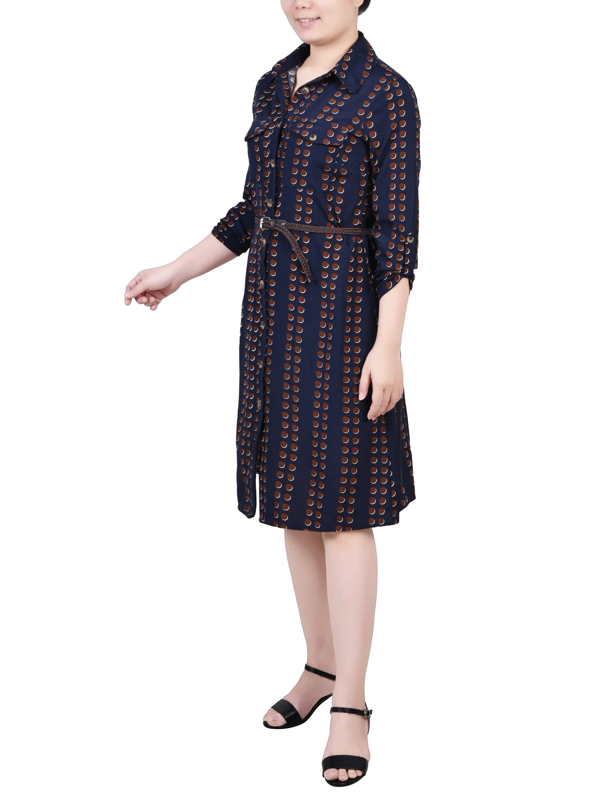 Navy Big Dot 3/4 Roll Tab Sleeve Shirtdress - Petite sold by Dress Barn product image thumbnail 2