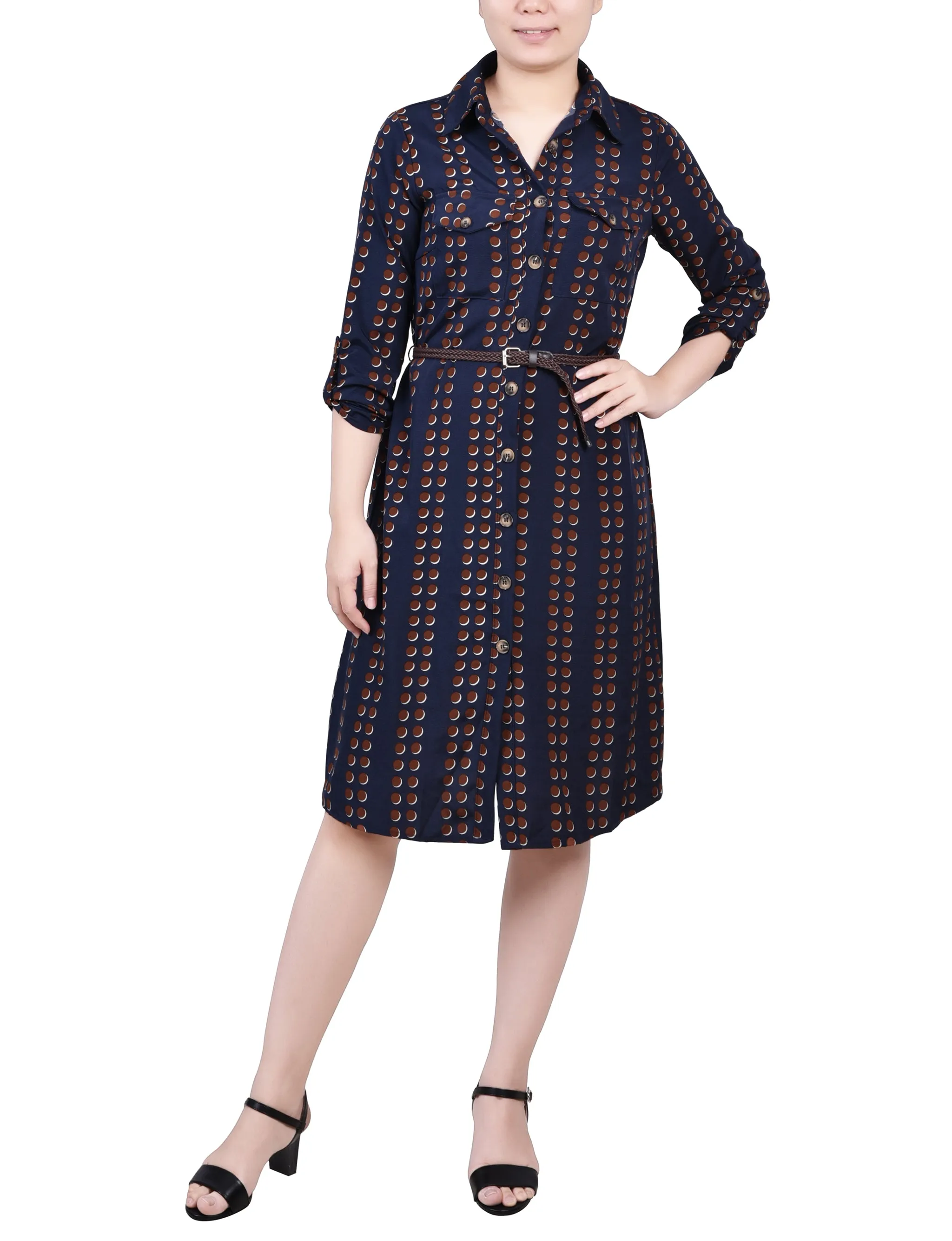 Navy Big Dot 3/4 Roll Tab Sleeve Shirtdress - Petite sold by Dress Barn