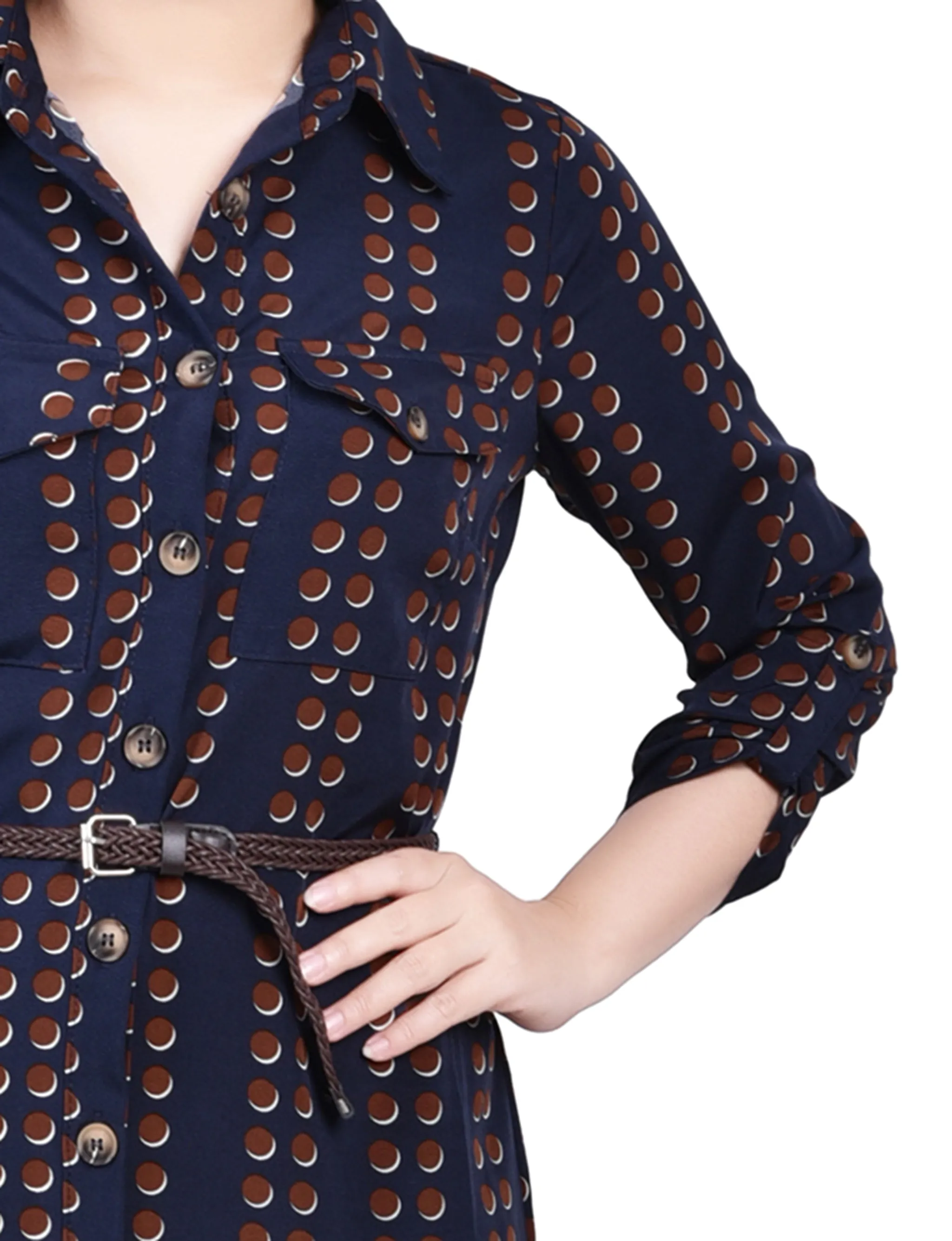 Navy Big Dot 3/4 Roll Tab Sleeve Shirtdress - Petite sold by Dress Barn product image thumbnail 4