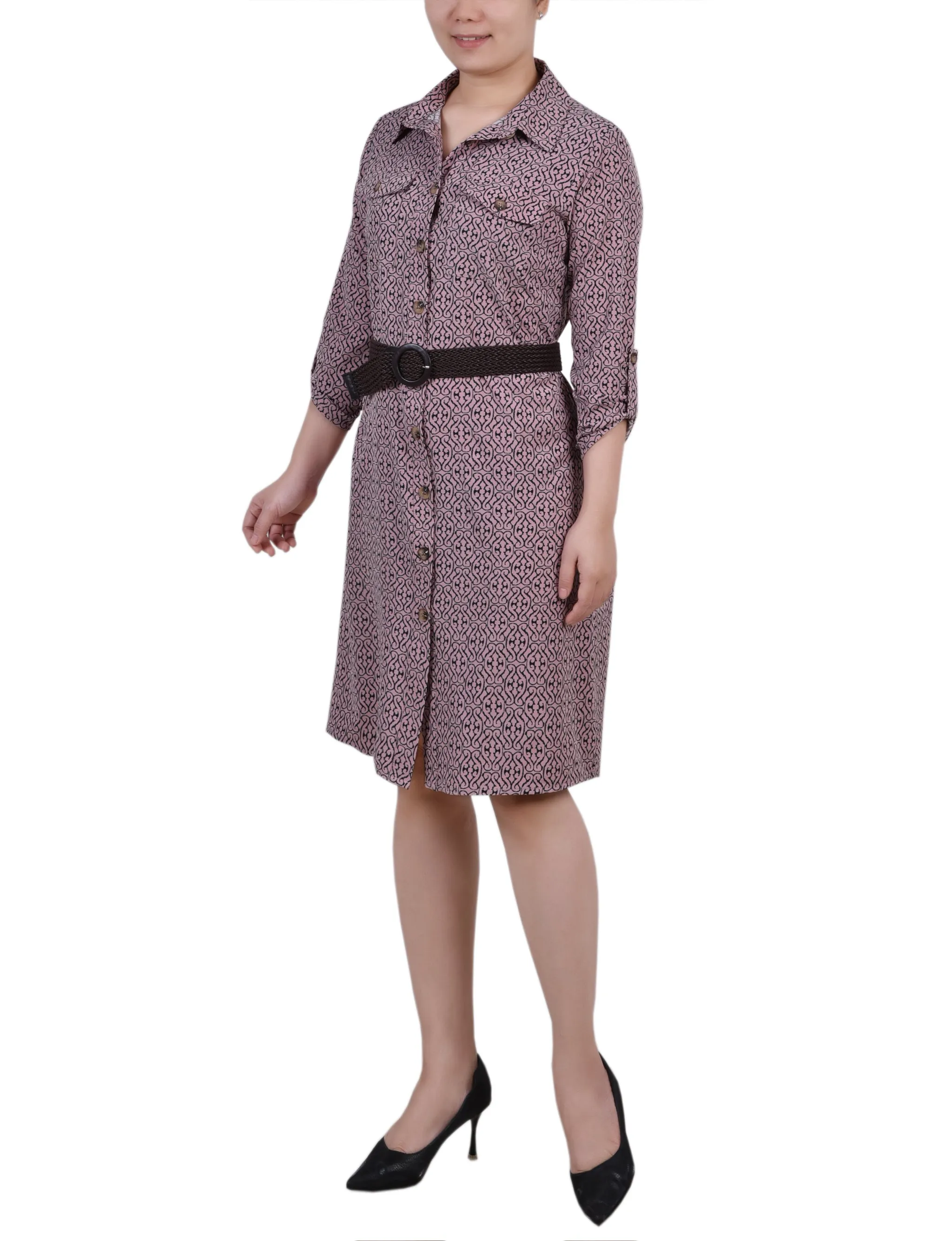 Lilas Black Swirl 3/4 Roll Tab Sleeve Shirtdress - Petite sold by Dress Barn product image thumbnail 2