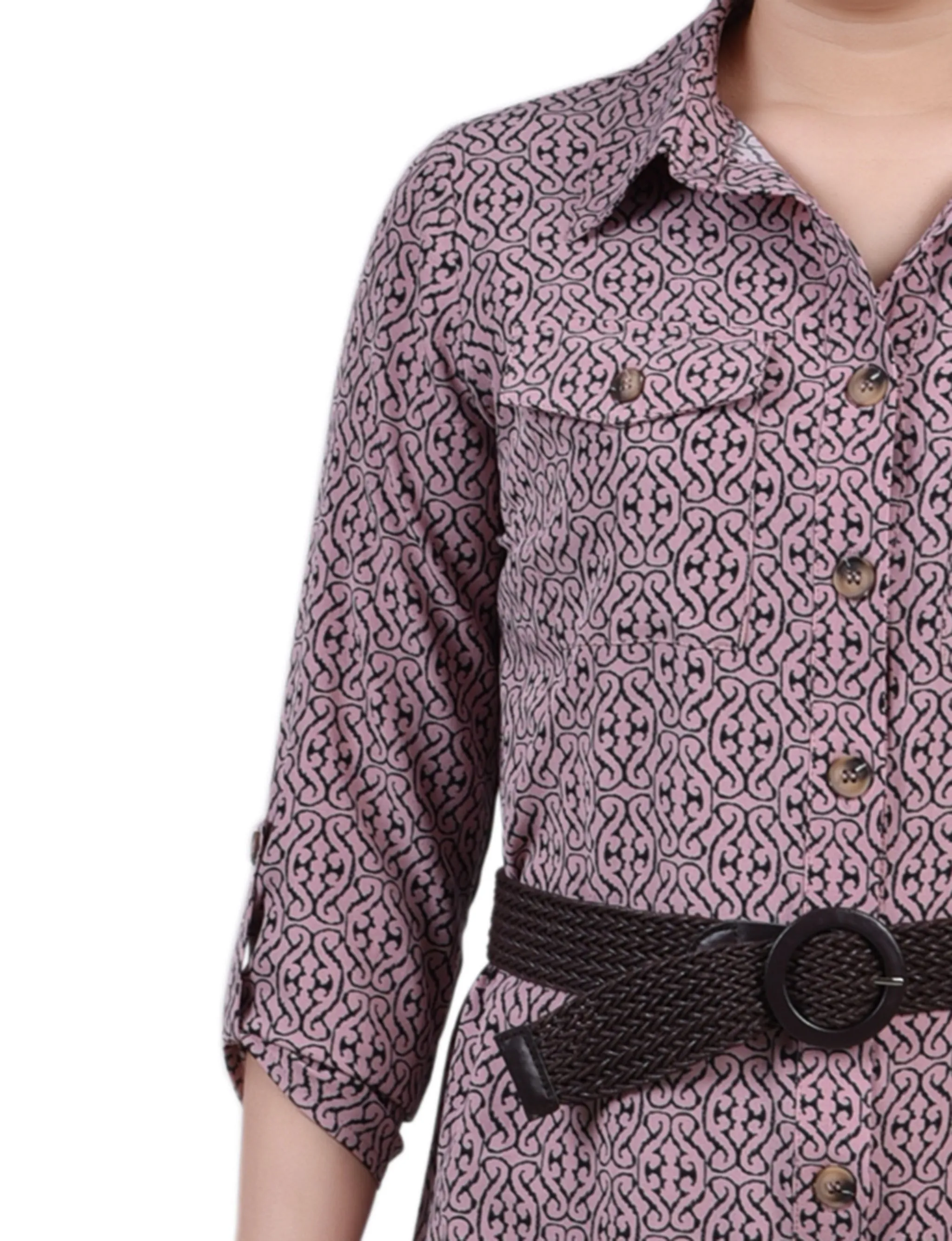 Lilas Black Swirl 3/4 Roll Tab Sleeve Shirtdress - Petite sold by Dress Barn product image thumbnail 4