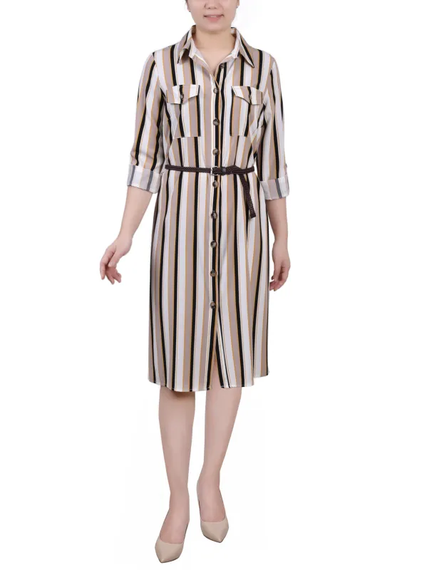 Ivory Navy Sun Multi Stripe 3/4 Roll Tab Sleeve Shirtdress - Petite sold by Dress Barn