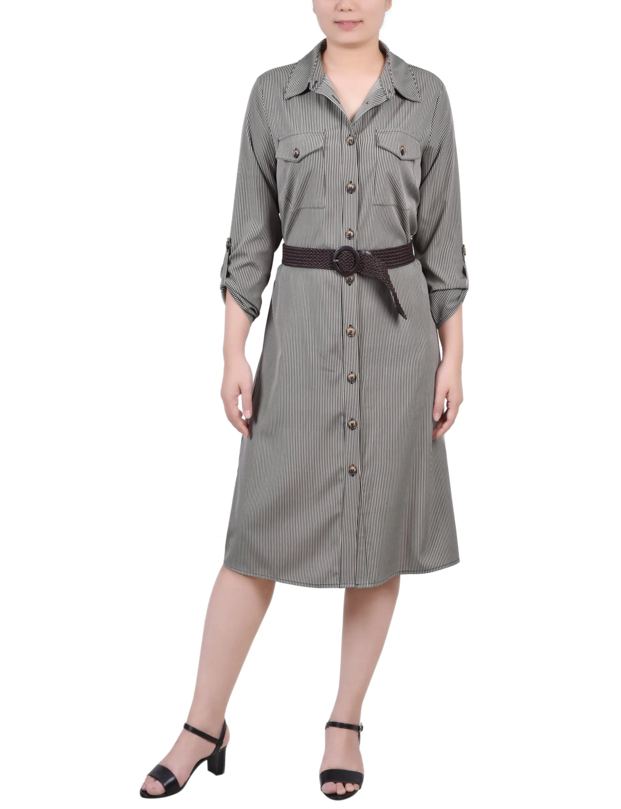 Dynamic Torterella 3/4 Roll Tab Sleeve Shirtdress - Petite sold by Dress Barn