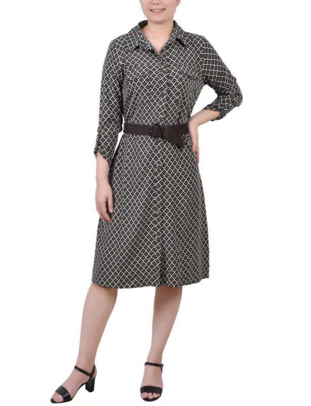 Doeskin Black Allie 3/4 Roll Tab Sleeve Shirtdress - Petite sold by Dress Barn