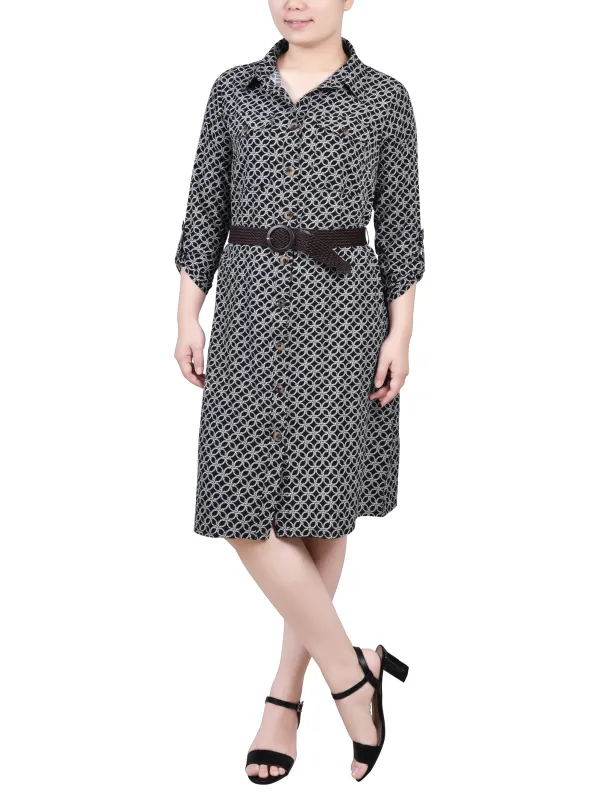 Black White Rope Iconic 3/4 Roll Tab Sleeve Shirtdress - Petite sold by Dress Barn