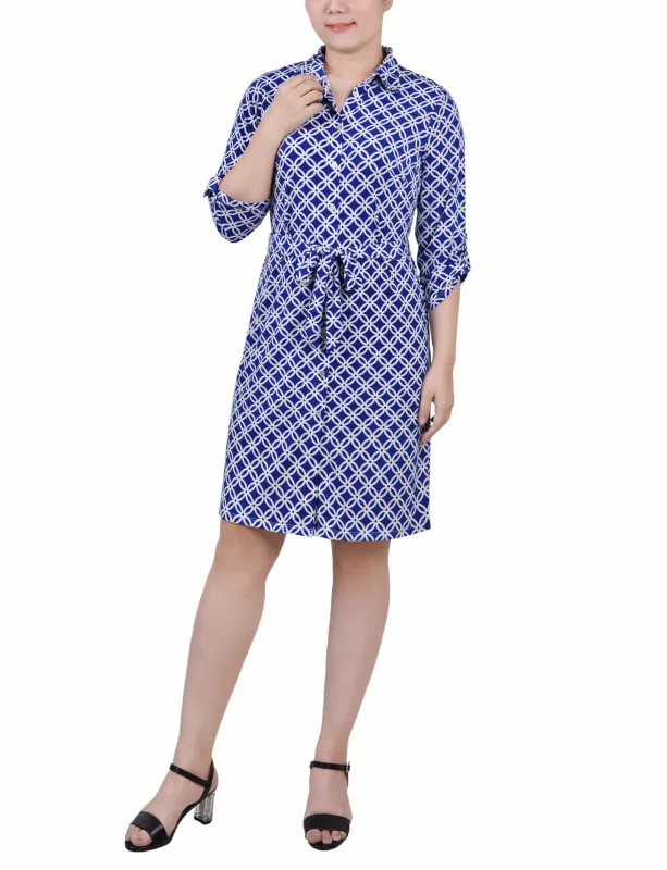 Royal White Black 3/4 Roll Tab Sleeve Collared Dress - Petite sold by Dress Barn