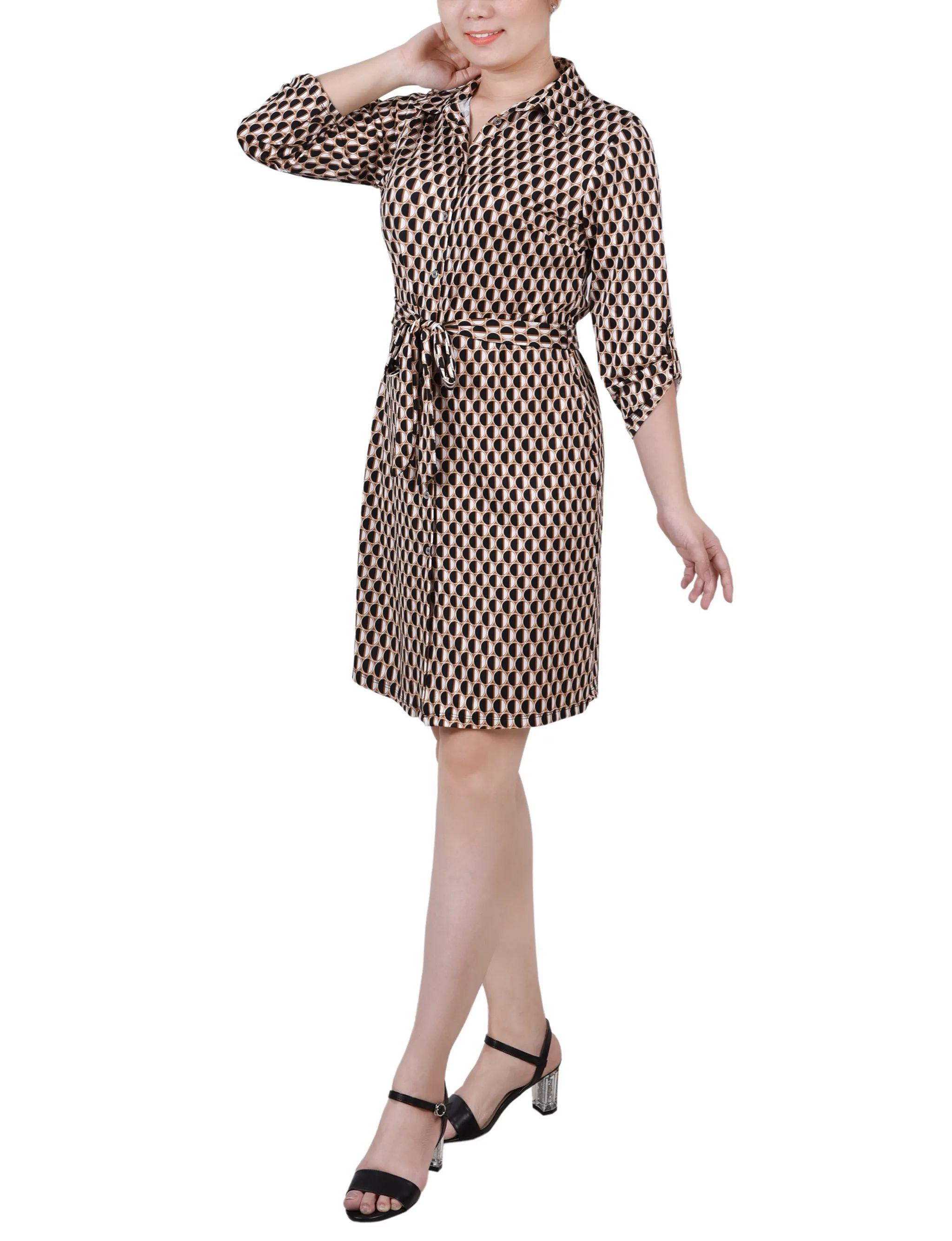 Meerkat Jen Dot 3/4 Roll Tab Sleeve Collared Dress - Petite sold by Dress Barn