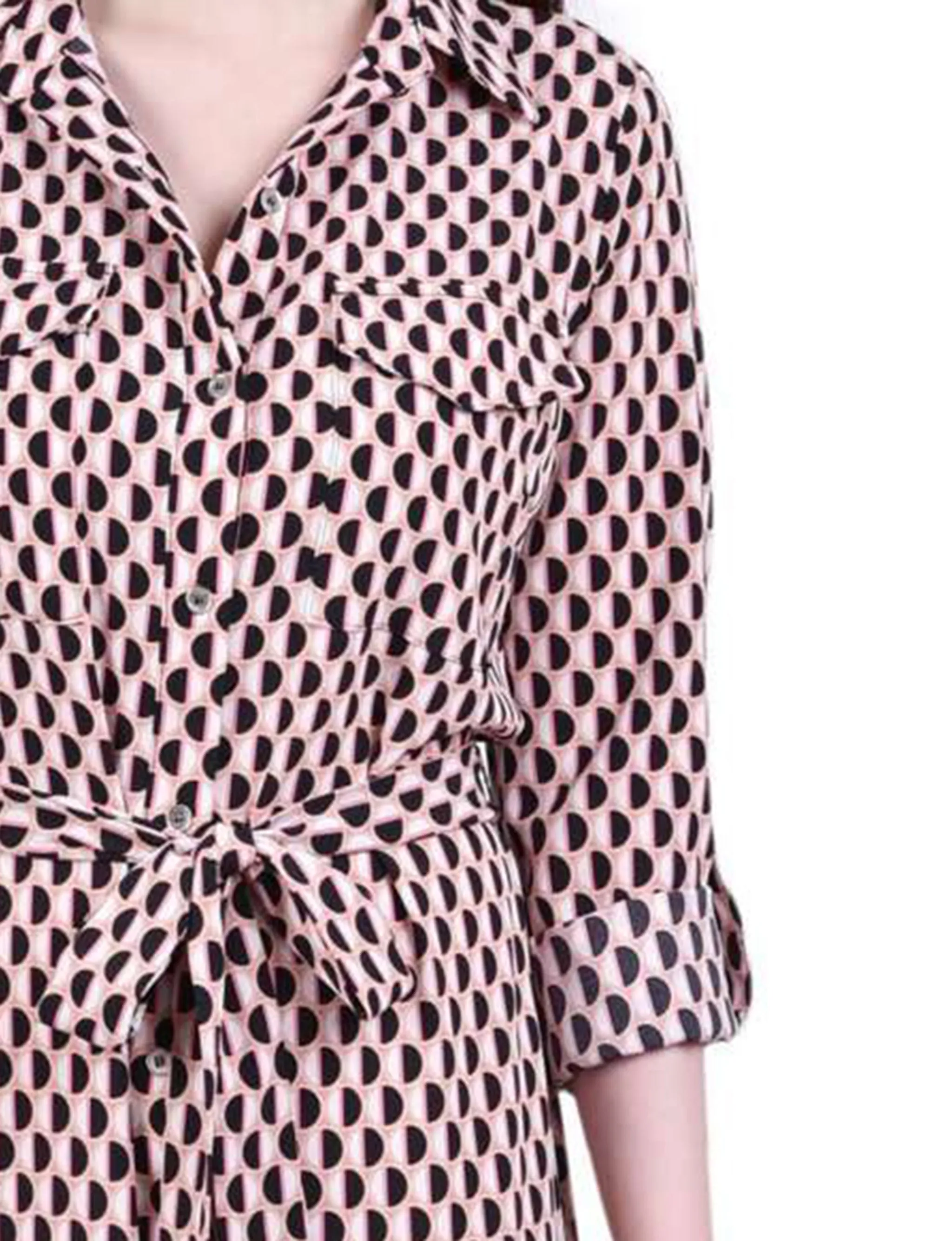 Peach Amber Geo 3/4 Roll Tab Sleeve Belted Shirtdress - Petite sold by Dress Barn product image thumbnail 4