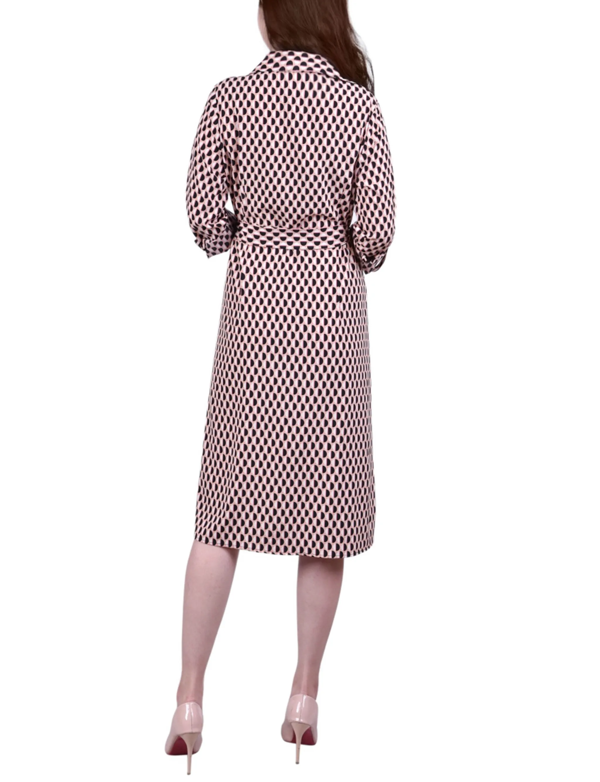 Peach Amber Geo 3/4 Roll Tab Sleeve Belted Shirtdress - Petite sold by Dress Barn product image thumbnail 3