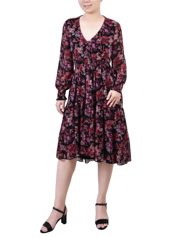 Jet Finefleur Long Sleeve Clip Dot Chiffon Dress With Smocked Waist and Cuffs sold by Dress Barn
