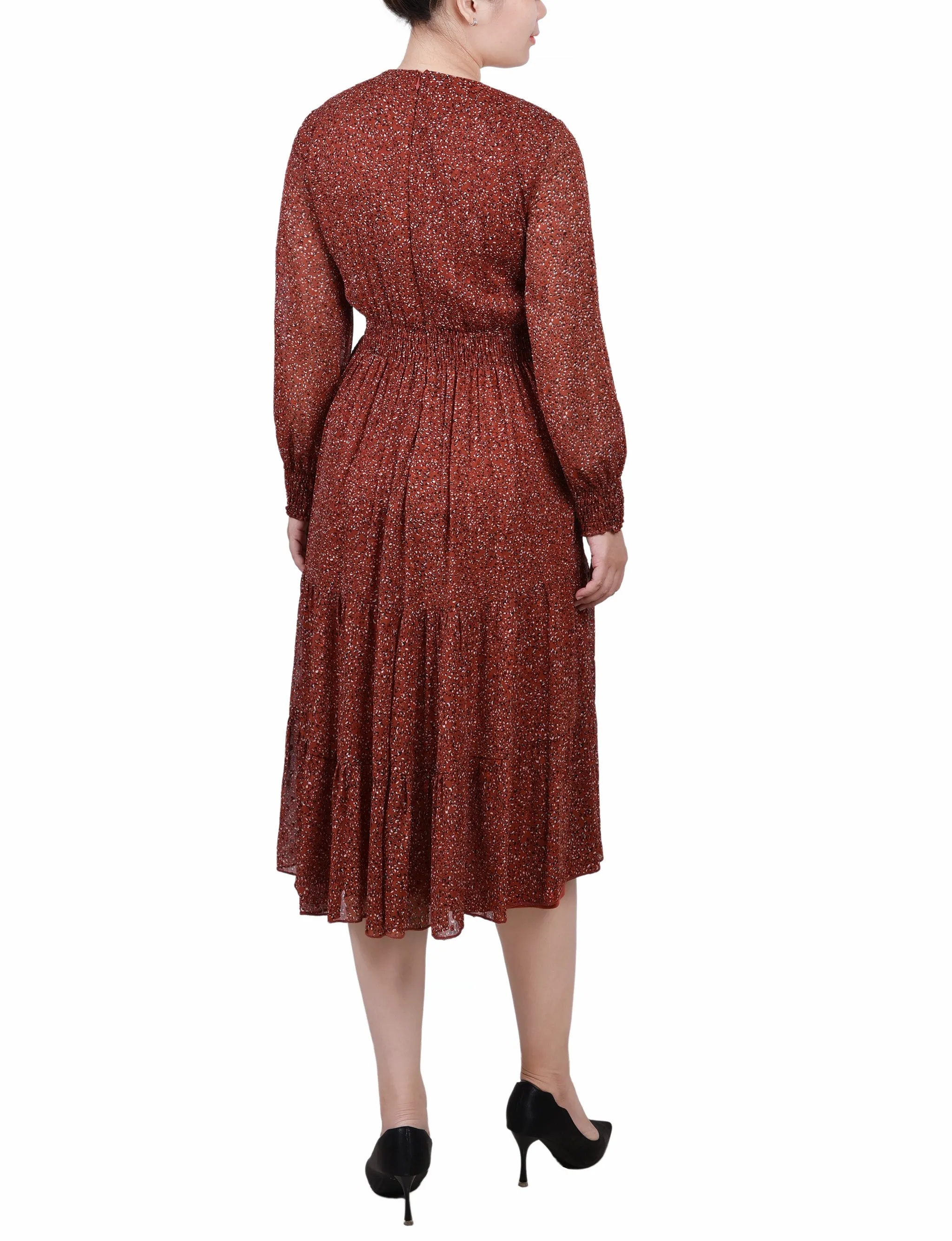 Brown Cheetah Long Sleeve Clip Dot Chiffon Dress With Smocked Waist and Cuffs sold by Dress Barn product image thumbnail 3