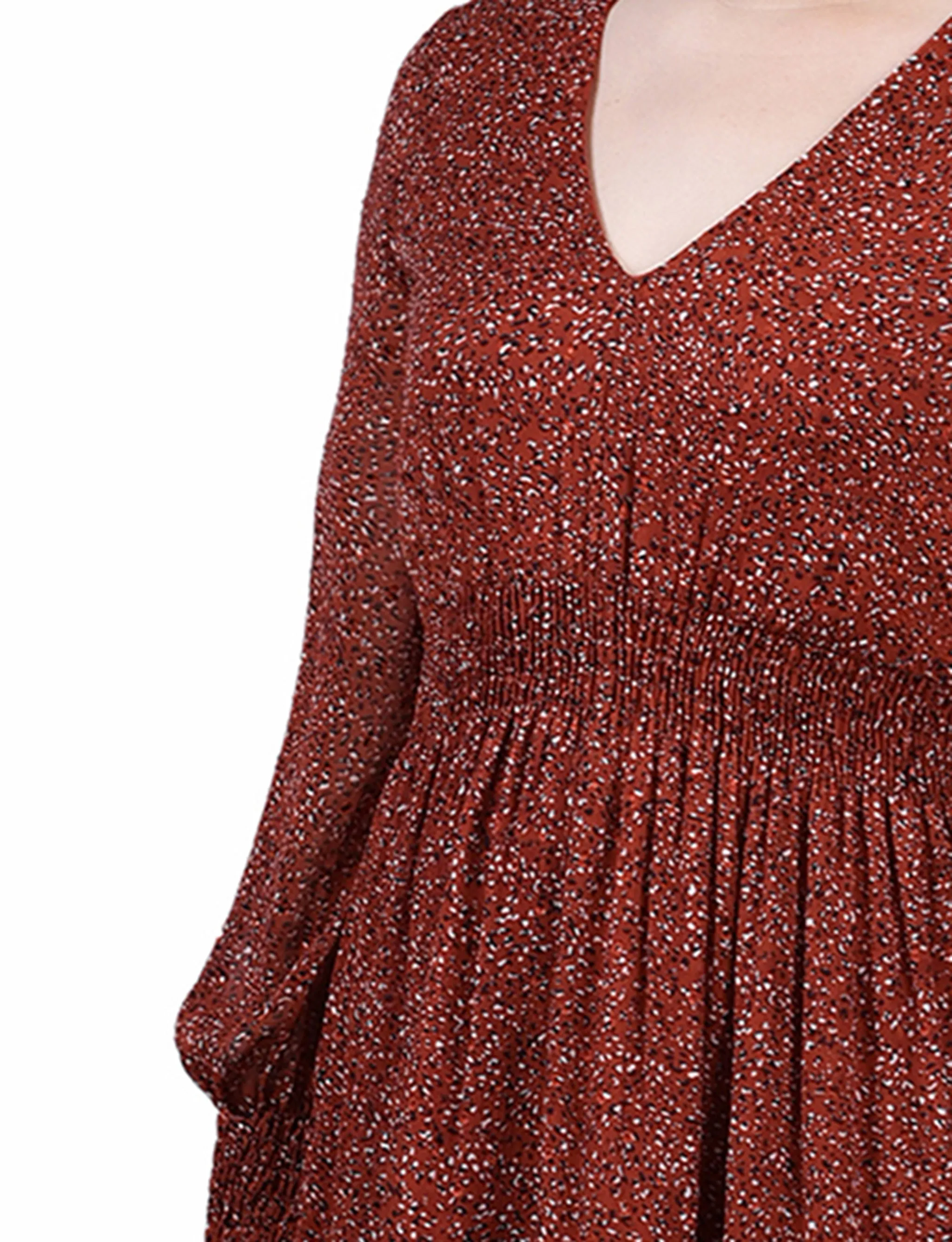 Brown Cheetah Long Sleeve Clip Dot Chiffon Dress With Smocked Waist and Cuffs sold by Dress Barn product image thumbnail 4