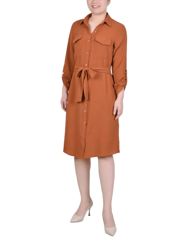 Ginger Bread Long Roll Tab Sleeve Shirtdress sold by Dress Barn